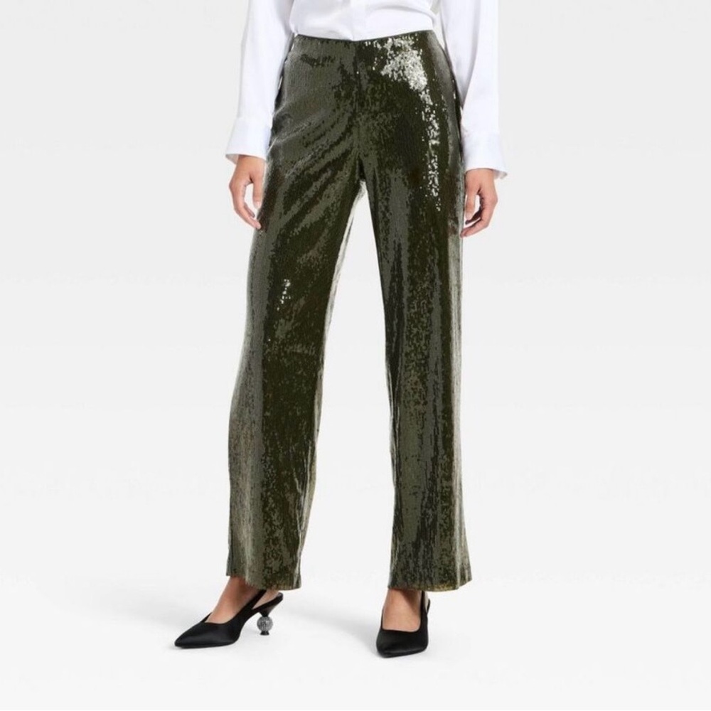a new day Sequin Wide Leg Pants / Olive Green / Size Small